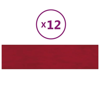 Pannelli Murali 12 pz Rosso Vino 60x15 cm Velluto 1,08 m²