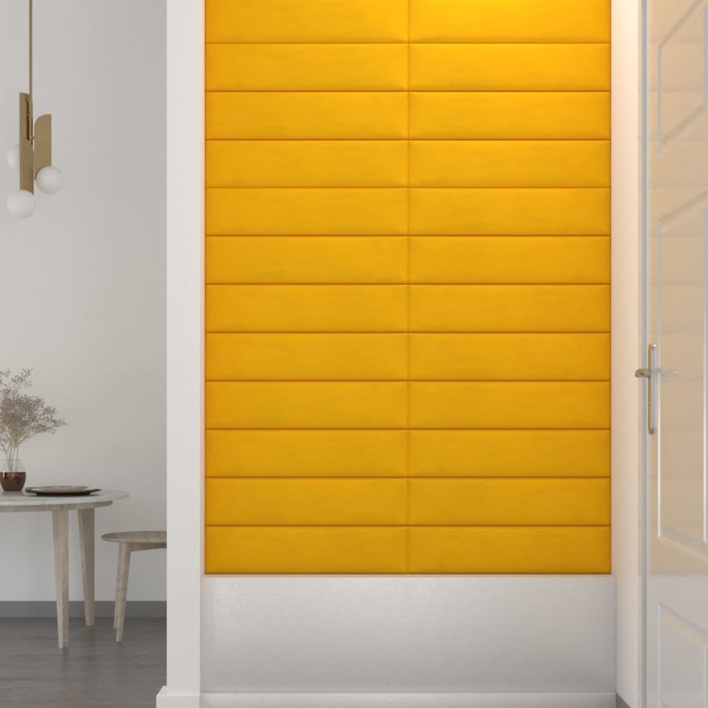 Pannelli Murali 12 pz Gialli 60x15 cm Velluto 1,08 m²