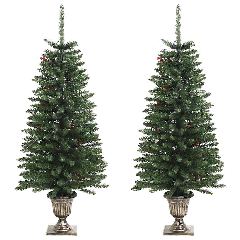 Alberi di Natale Artificiali 2 pz con Corona, Ghirlanda e LED