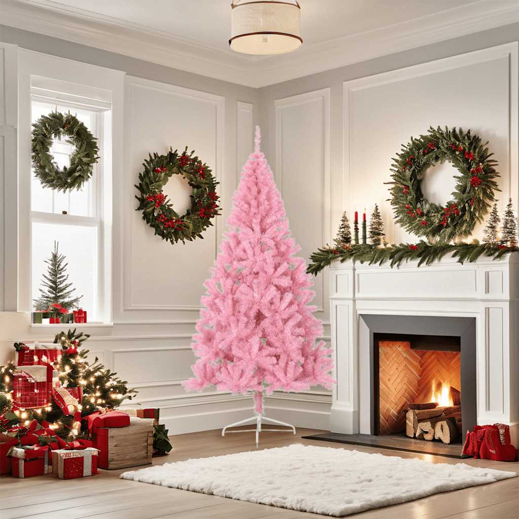 Albero di Natale Artificiale a MetÃ  con Supporto Rosa 180cm PVC