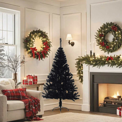 Albero di Natale Artificiale a MetÃ  con Base Nero 150 cm PVC