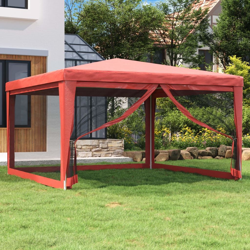 Tenda per Feste con Pareti Laterali in Rete Rossa 4x4 m HDPE