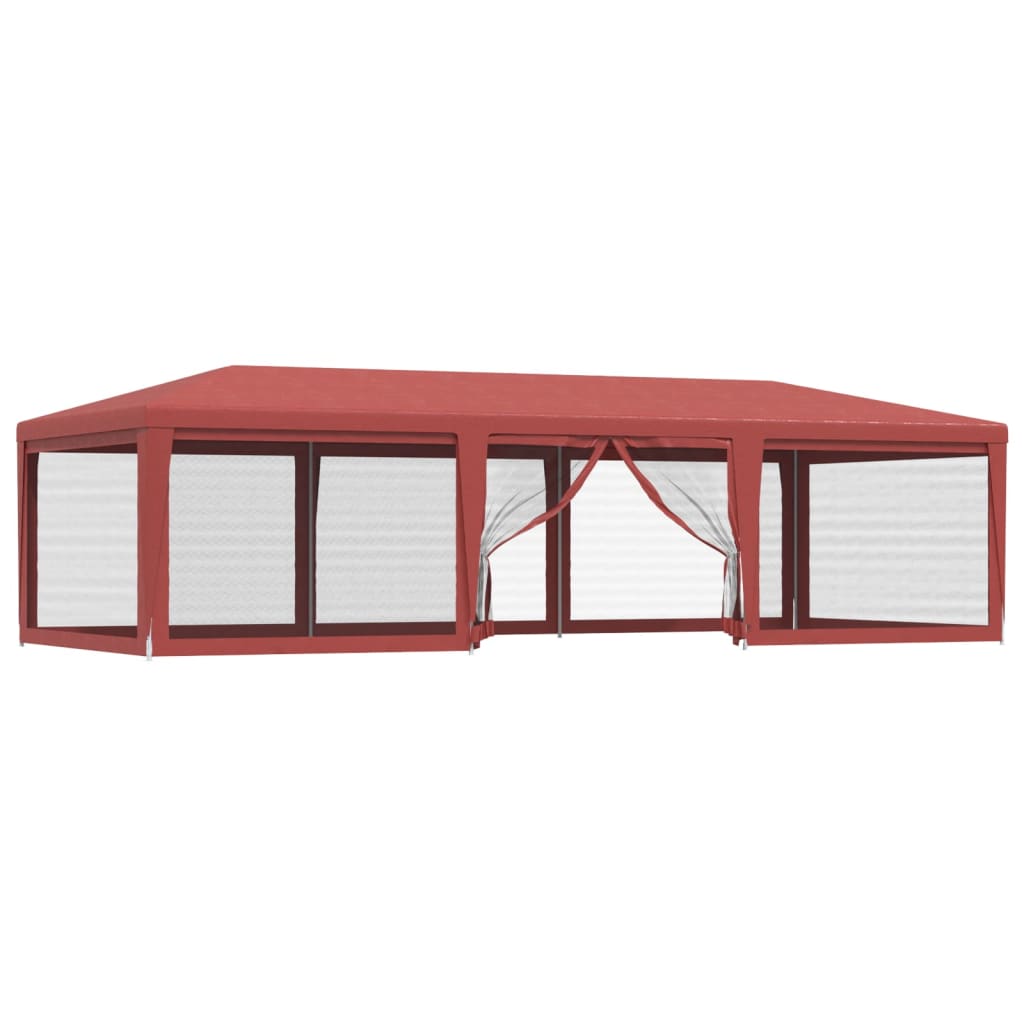 Tenda per Feste con 8 Pareti Laterali in Rete Rossa 9x4 m HDPE