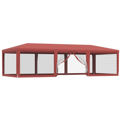 Tenda per Feste con 8 Pareti Laterali in Rete Rossa 9x4 m HDPE