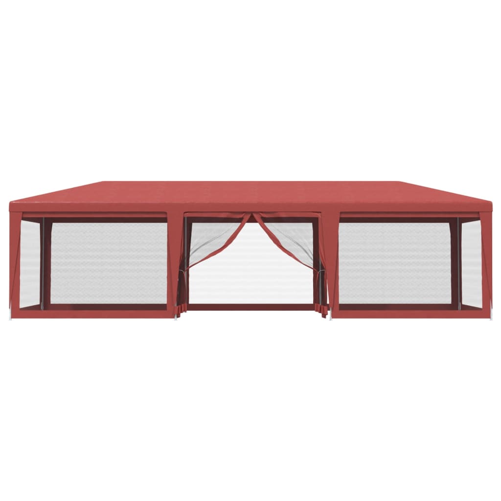 Tenda per Feste con 8 Pareti Laterali in Rete Rossa 9x4 m HDPE