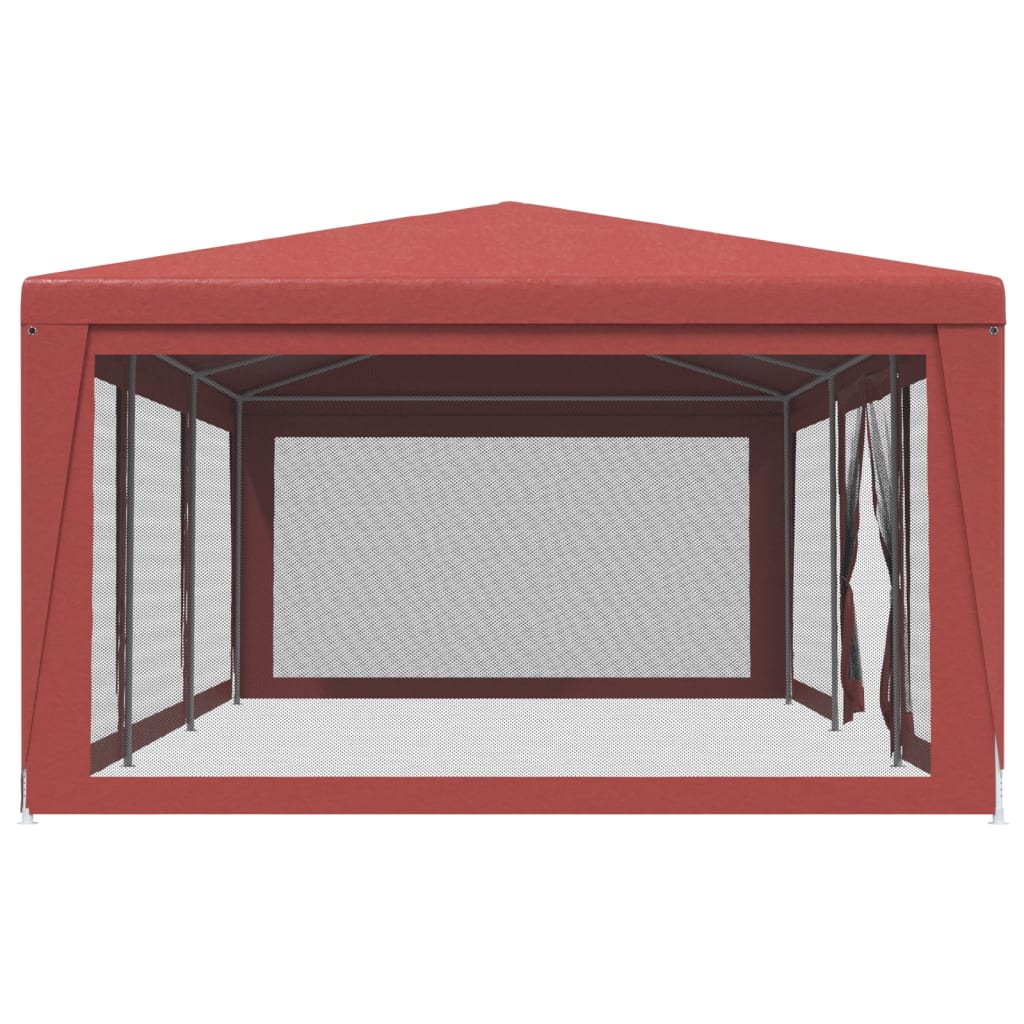 Tenda per Feste con 8 Pareti Laterali in Rete Rossa 9x4 m HDPE