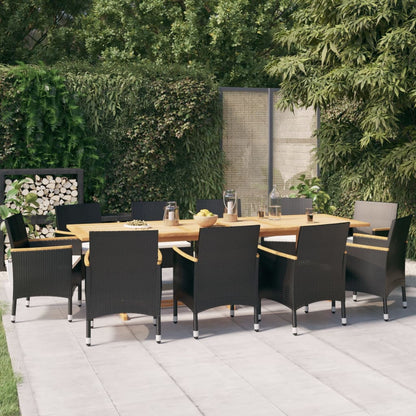 Set da Pranzo per Giardino 11 pz con Cuscini Nero