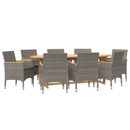Set da Pranzo per Giardino 9 pz con Cuscini Grigio