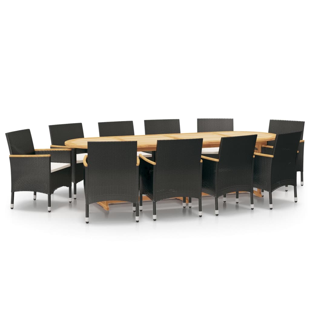 Set da Pranzo per Giardino 11 pz con Cuscini Nero