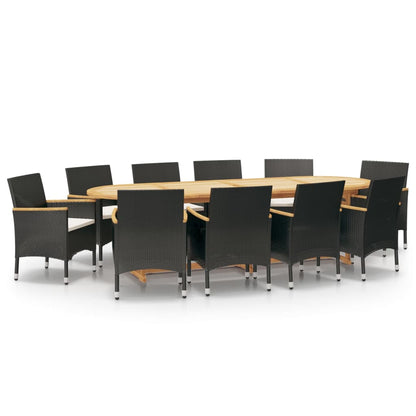 Set da Pranzo per Giardino 11 pz con Cuscini Nero