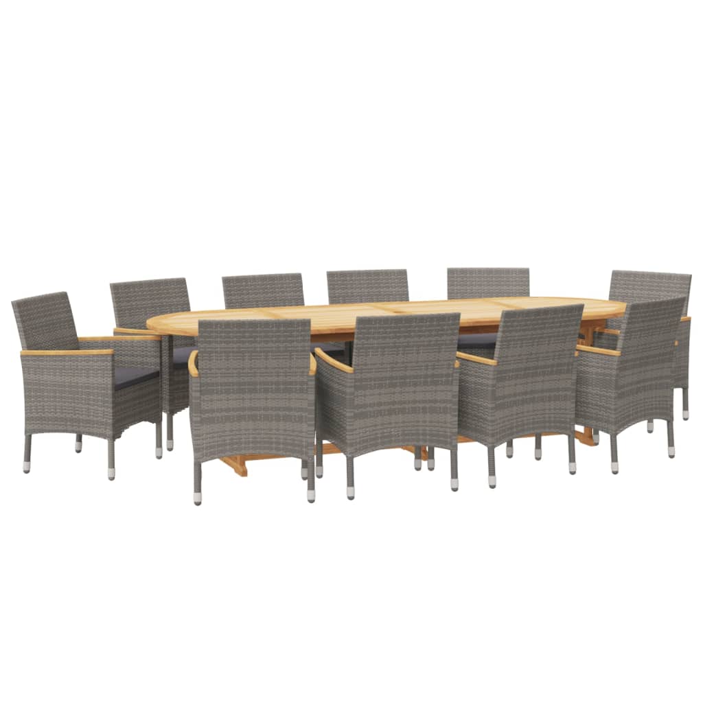 Set da Pranzo per Giardino 11 pz con Cuscini Grigio