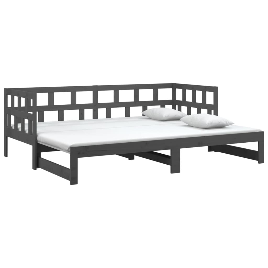 Dormeuse Estraibile Grigia Legno Massello di Pino 2x(90x190) cm