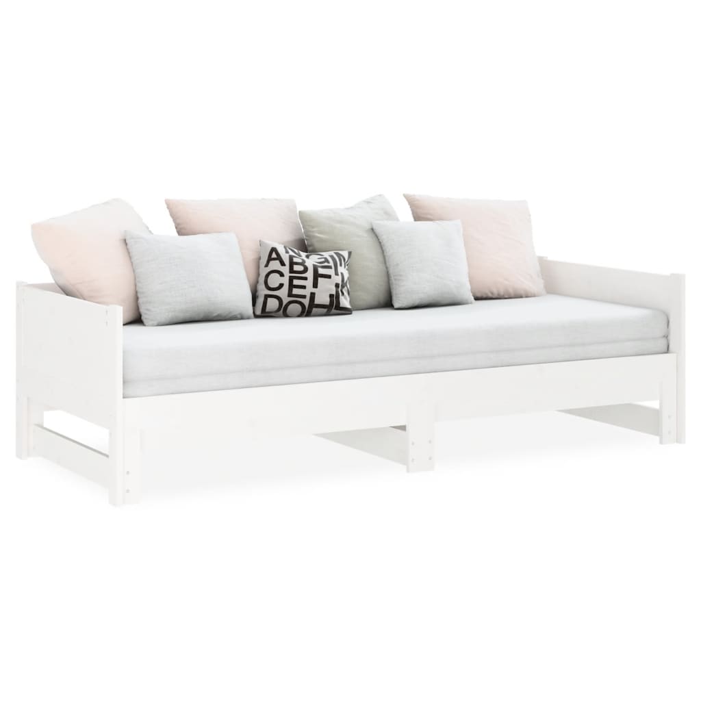 Dormeuse Estraibile Bianca Legno Massello di Pino 2x(90x200) cm