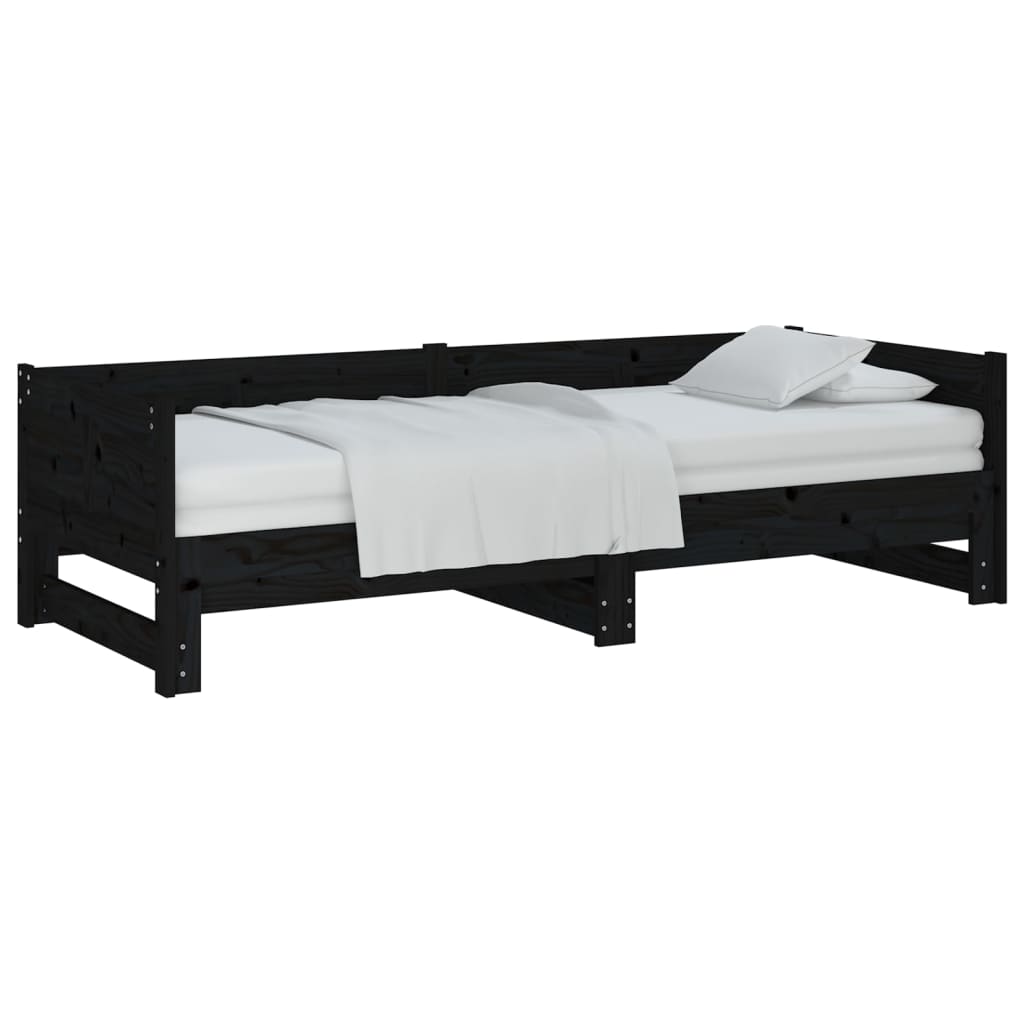 Dormeuse Estraibile Nera in Legno Massello di Pino 2x(90x200)cm