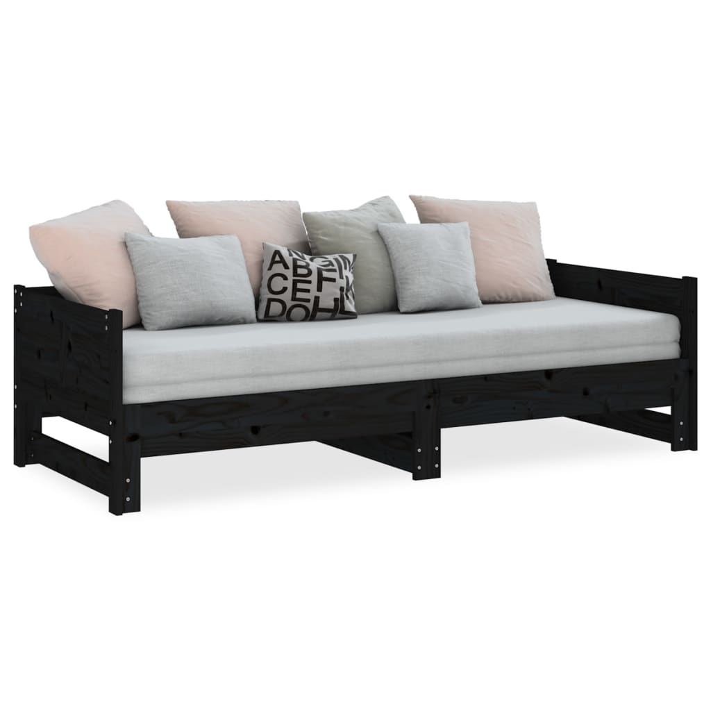 Dormeuse Estraibile Nera in Legno Massello di Pino 2x(90x190)cm