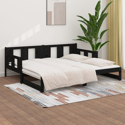 Dormeuse Estraibile Nera in Legno Massello di Pino 2x(90x190)cm