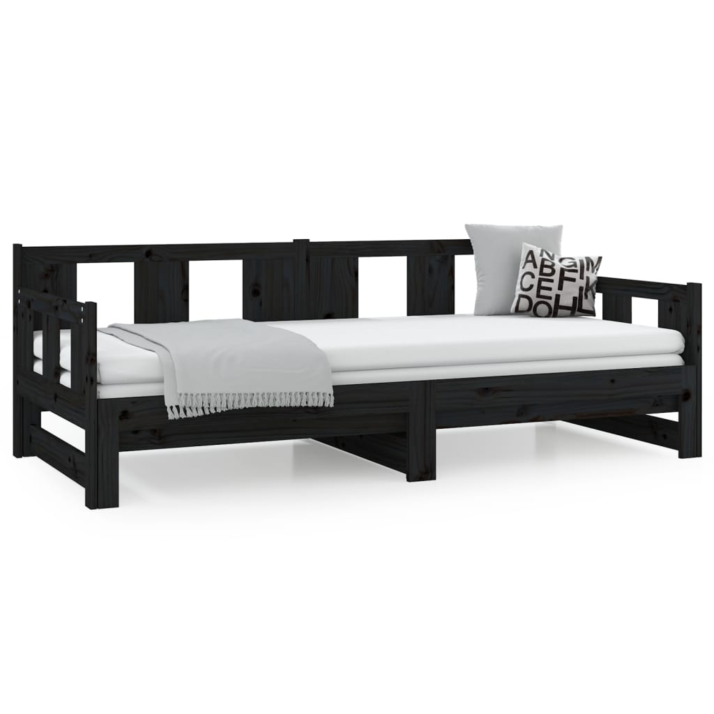 Dormeuse Estraibile Nera in Legno Massello di Pino 2x(90x190)cm