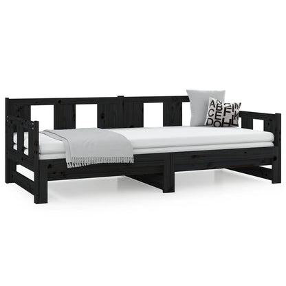 Dormeuse Estraibile Nera in Legno Massello di Pino 2x(90x190)cm