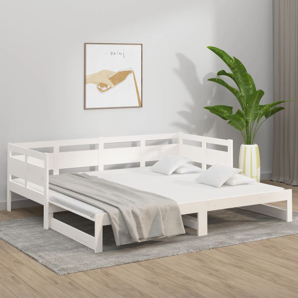 Dormeuse Estraibile Bianca Legno Massello di Pino 2x(90x200) cm