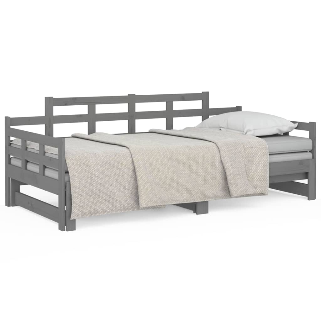 Dormeuse Estraibile Grigia Legno Massello di Pino 2x(90x200) cm