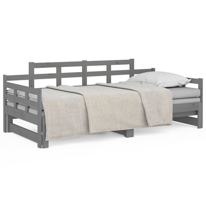 Dormeuse Estraibile Grigia Legno Massello di Pino 2x(90x200) cm