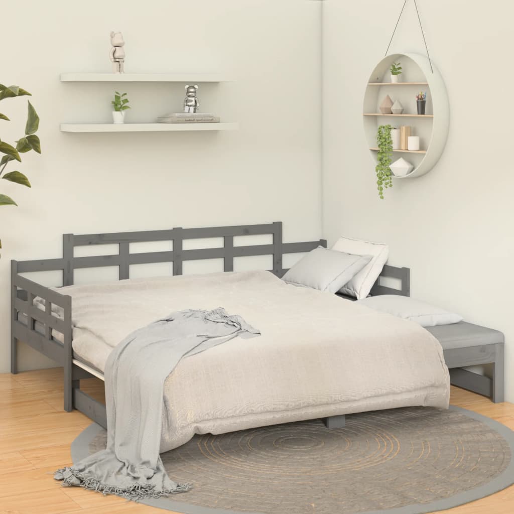 Dormeuse Estraibile Grigia Legno Massello di Pino 2x(90x200) cm