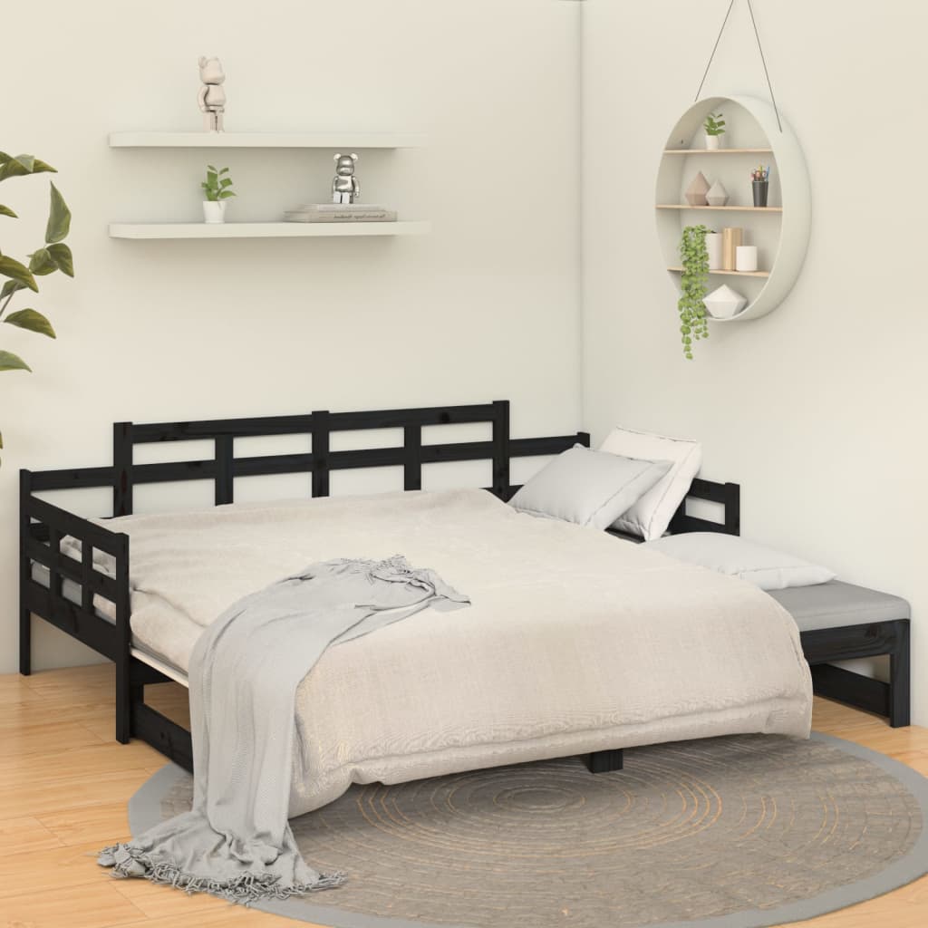 Dormeuse Estraibile Nera in Legno Massello di Pino 2x(90x200)cm
