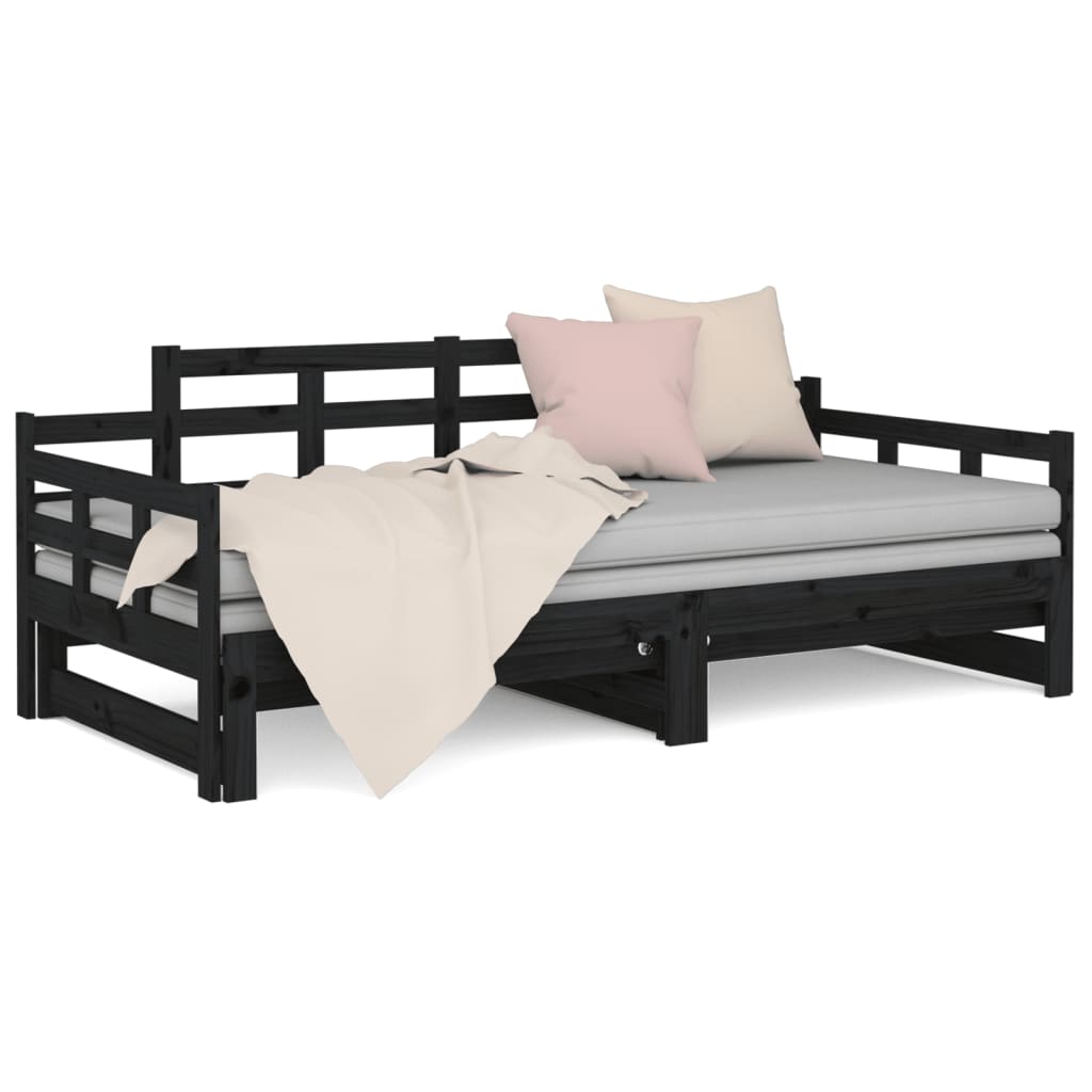 Dormeuse Estraibile Nera in Legno Massello di Pino 2x(90x200)cm