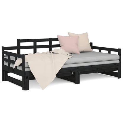 Dormeuse Estraibile Nera in Legno Massello di Pino 2x(90x200)cm