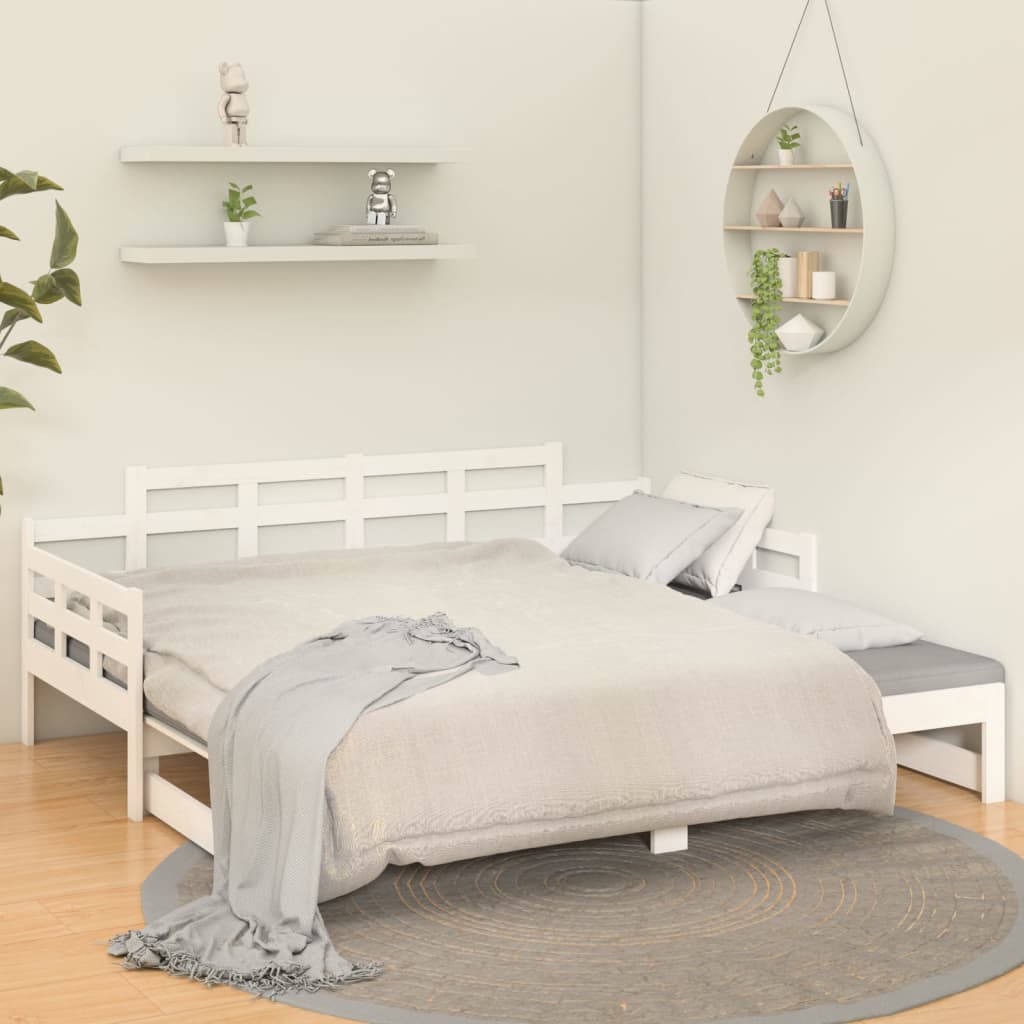 Dormeuse Estraibile Bianca Legno Massello di Pino 2x(80x200) cm