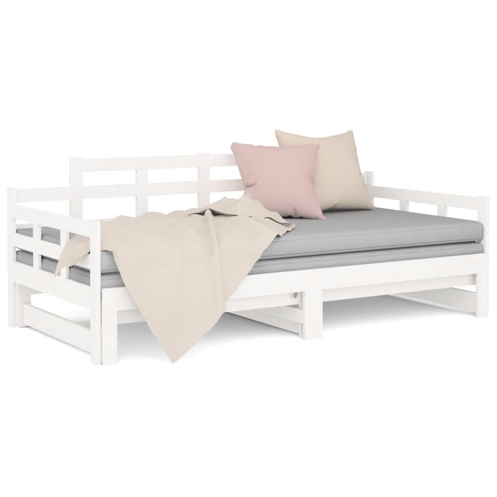 Dormeuse Estraibile Bianca Legno Massello di Pino 2x(80x200) cm