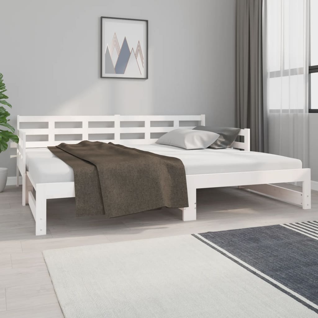 Dormeuse Estraibile Bianca Legno Massello di Pino 2x(90x200) cm