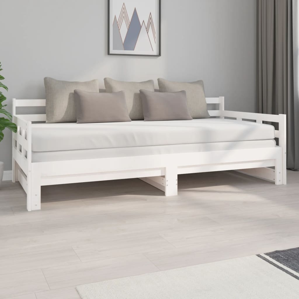Dormeuse Estraibile Bianca Legno Massello di Pino 2x(90x200) cm