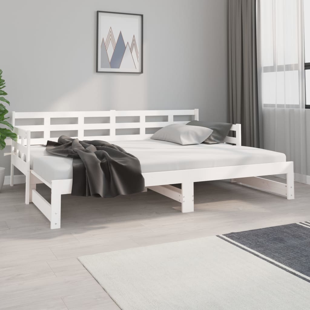 Dormeuse Estraibile Bianca Legno Massello di Pino 2x(80x200) cm