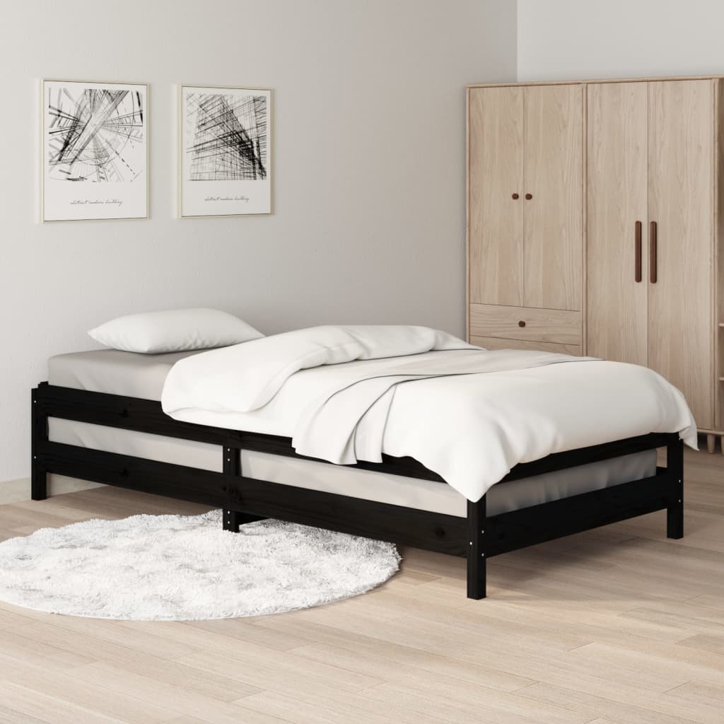 Letto Impilabile Nero 80x200 cm in Legno Massello di Pino