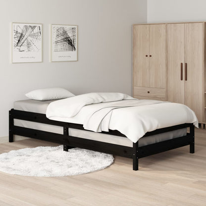 Letto Impilabile Nero 80x200 cm in Legno Massello di Pino