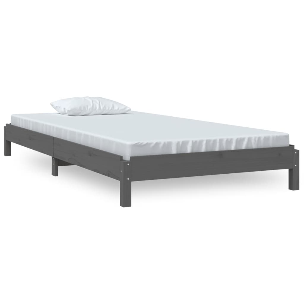 Letto Impilabile Grigio 75x190 cm in Legno Massello di Pino