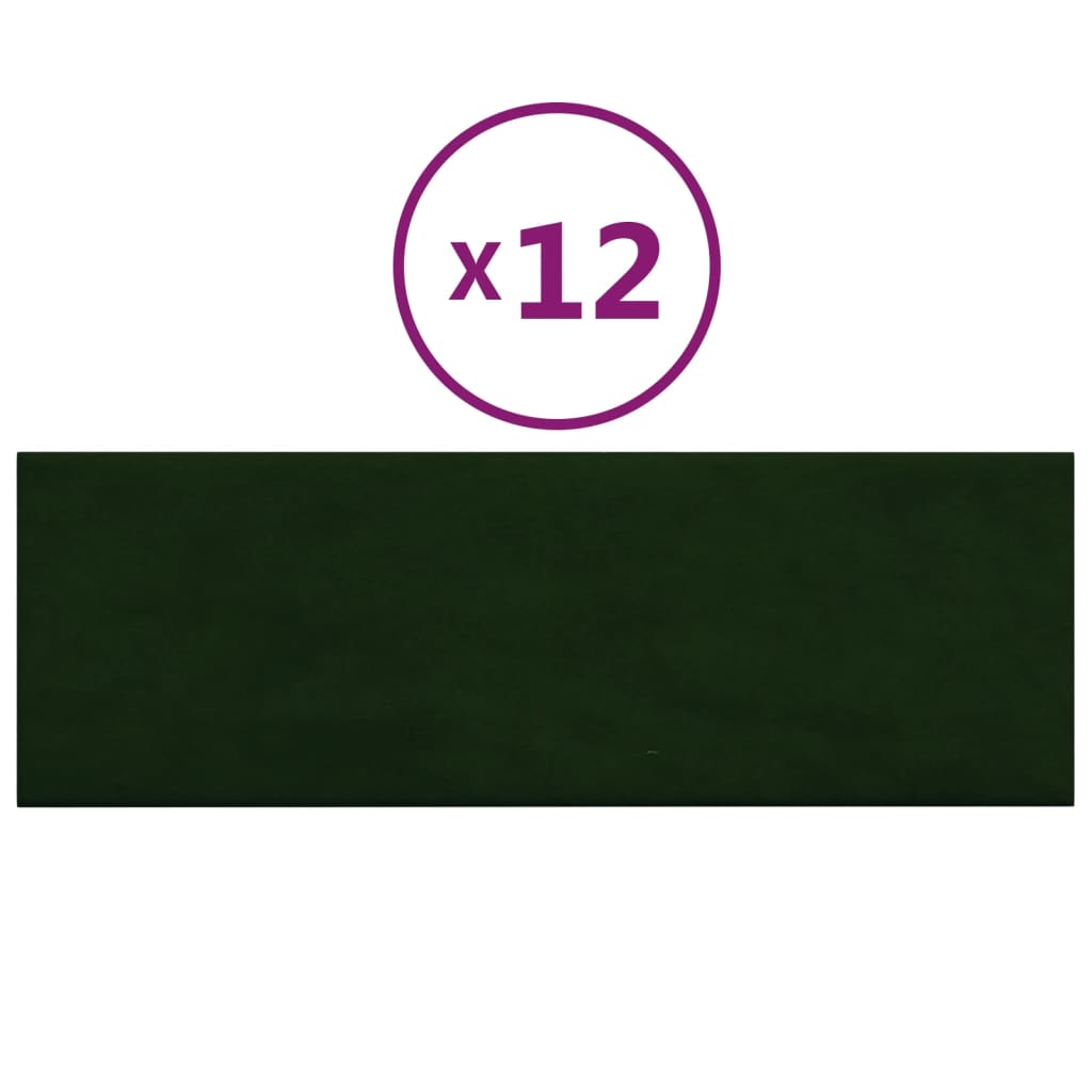 Pannelli Murali 12 pz Verde Scuro 90x30 cm Velluto 3,24 m²