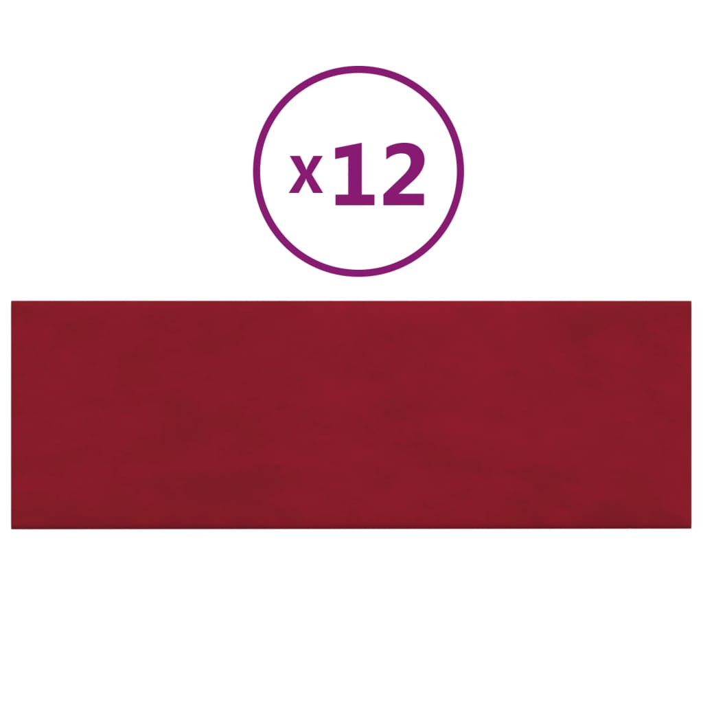 Pannelli Murali 12 pz Rosso Vino 90x30 cm Velluto 3,24 m²