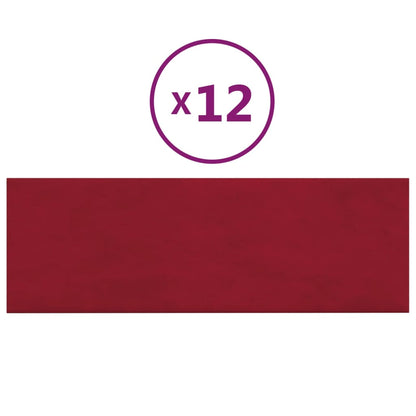 Pannelli Murali 12 pz Rosso Vino 90x30 cm Velluto 3,24 m²