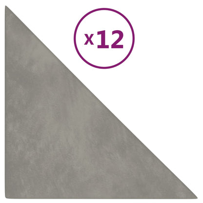 Pannelli Murali 12 pz Grigio Chiaro 30x30 cm in Velluto 0,54 m²