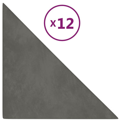 Pannelli Murali 12 pz Grigio Scuro 30x30 cm in Velluto 0,54 m²