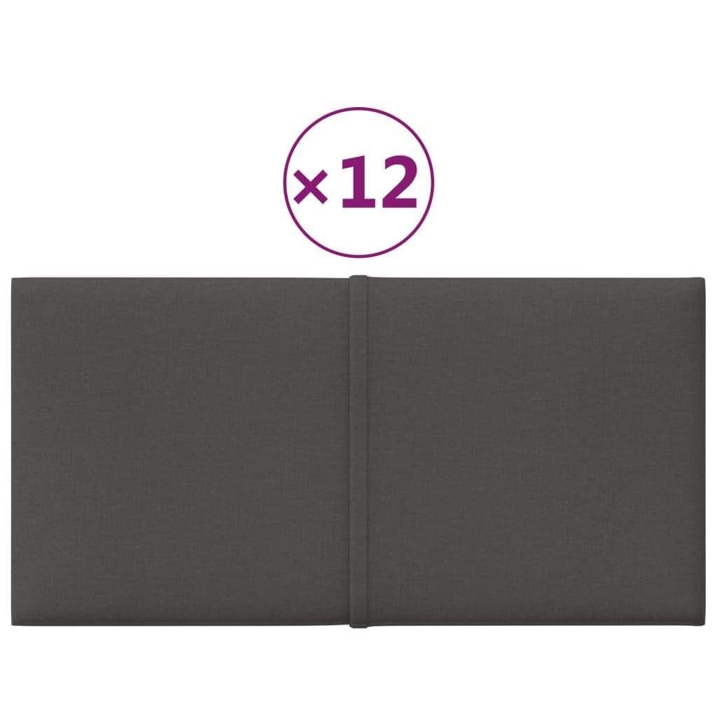 Pannelli Murali 12 pz Grigio Scuro 30x15 cm Tessuto 0,54 m²