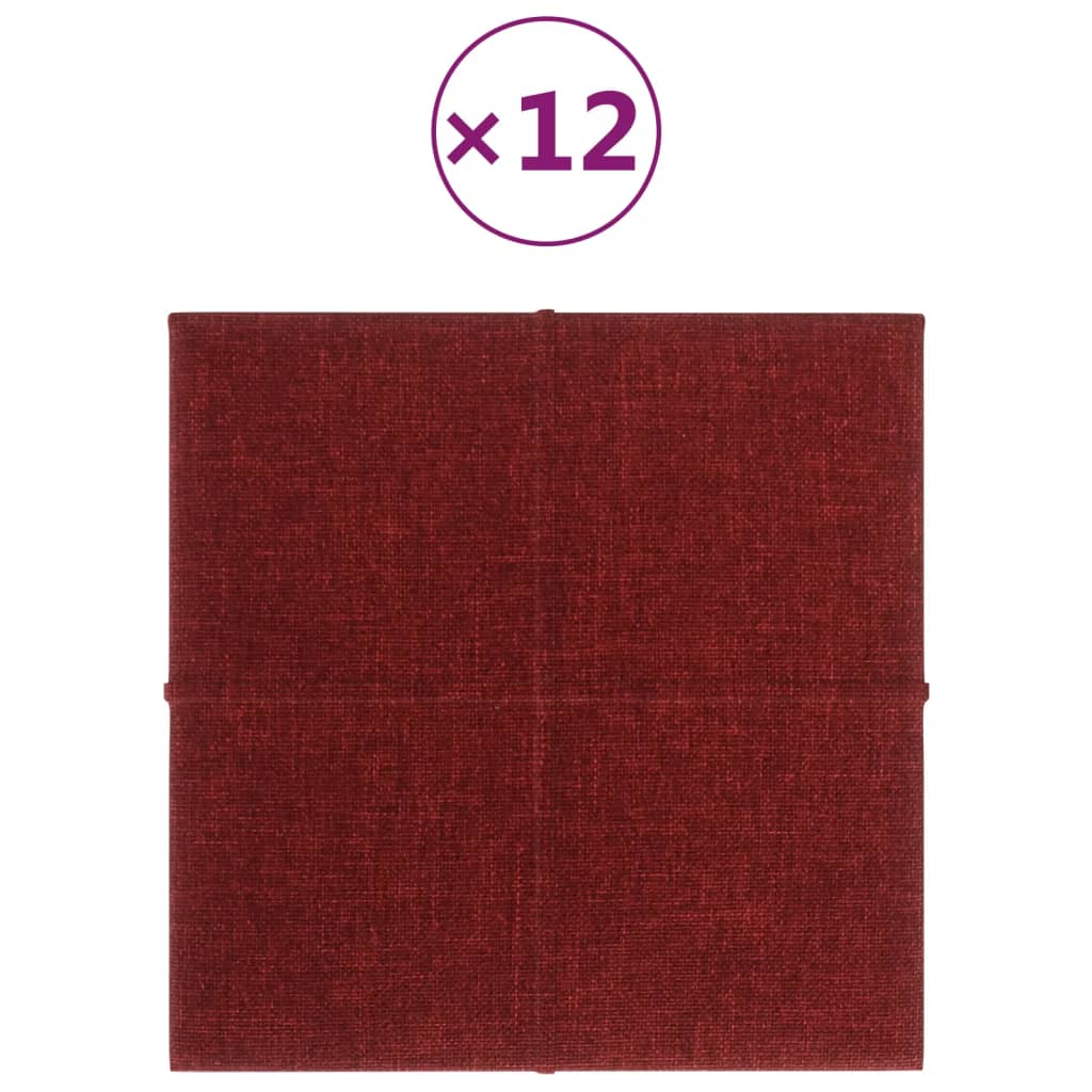 Pannelli Murali 12 pz Rosso Vino 30x30 cm in Tessuto 1,08 m²