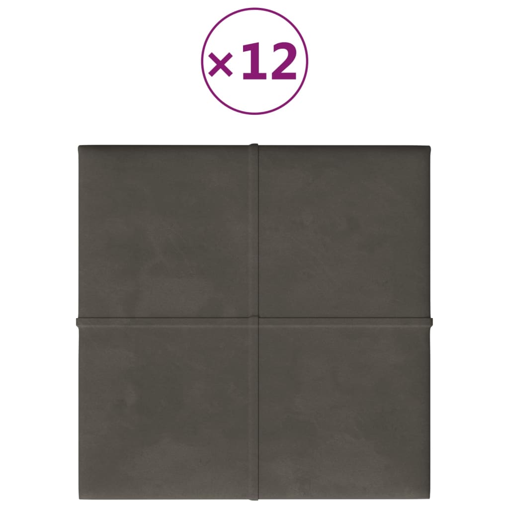 Pannelli Murali 12 pz Grigio Scuro 30x30 cm in Velluto 1,08 m²
