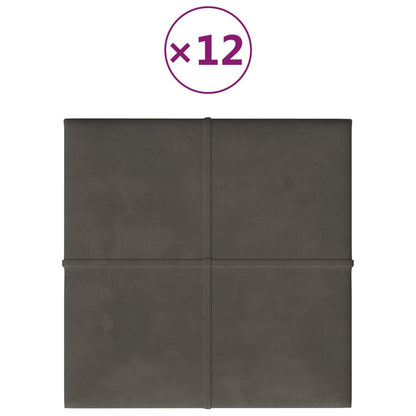 Pannelli Murali 12 pz Grigio Scuro 30x30 cm in Velluto 1,08 m²