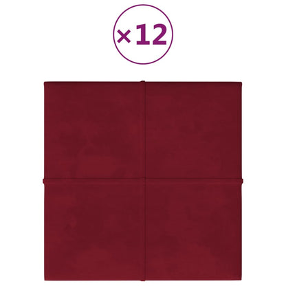 Pannelli Murali 12 pz Rosso Vino 60x15 cm Velluto 1,08 m²