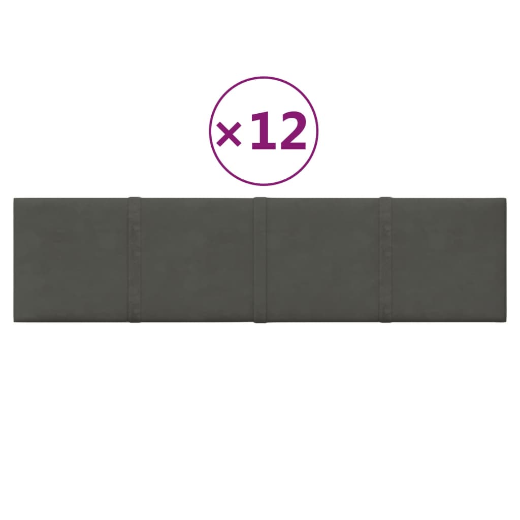 Pannelli Murali 12 pz Grigio Scuro 60x15 cm Velluto 1,08 m²