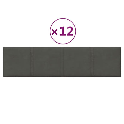 Pannelli Murali 12 pz Grigio Scuro 60x15 cm Velluto 1,08 m²