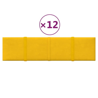 Pannelli Murali 12 pz Gialli 60x15 cm Velluto 1,08 m²